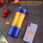 Portable Blender, Vaeqozva USB Rechargeable Smoothie on the Go Blender Cup with Straws, Protein Shakes Fruit Mini Mixer for sale