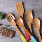Heat Resistant 5 Piece Bamboo Utensil Set With Spatula And Mixing Spoon