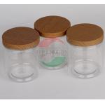 Wooden Lid Silk Screen Clear Pet Jars for Beans , PET Plastic Jars for sale
