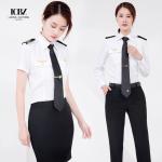 White Long Sleeve Cotton Poly STEWARDESS Uniform Shirt for Tactical Airlines Workers for sale