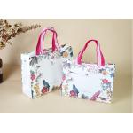 China Premium Printed Paper Shopping Bags Floral Bird Design With Pink Striped Handles factory