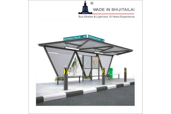 Standing Up Solar Bus Stop Shelter With LED Advertising Billboard