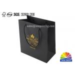 Durable Black Cardboard Printed Paper Bags With Brand Monogram Gold Foil Stamping for sale