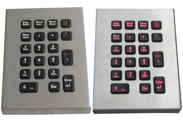 IP65 21 key marine keyboard , stainless steel keyboard with red backlight