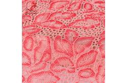 China Comfortable Pink Embroidered Lace Fabric Dimensional High Stability supplier