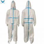En14126 Standard 65GSM Cat III Type 4/5/6 Blue Tape White Coverall Disposable CE Approved for sale