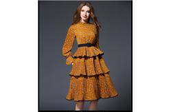 China fashion polyester print layered skirt fringed dress medium style supplier
