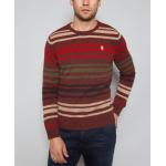 Men's 100% lambswool knitted Striped Sweater with woven elbow patch for sale