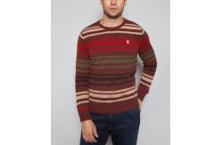 China Men's 100% lambswool knitted Striped Sweater with woven elbow patch supplier
