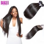 Straight Wave Brazilian Virgin Human Hair Bleached Knot 100% Human Hair Bundles Lace Closure for sale