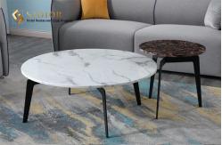 China Coffee Table, Corner Table, Restaurant Center Table, Club Tea Table, Natural Marble Top,  Powder Coated Steel Base supplier