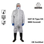 CE Certified Disposable Cat III Type 5/6 SMS Coverall for Construction for sale