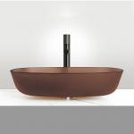 Modern Countertop Wash Basin Matt Gold Tea Glass Vanity Top Sink for sale