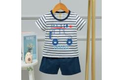 China 1-12 Years Old Childrens Cotton Pajamas With Striped Car Pattern supplier