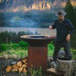 Rusty Red Corten Steel Fire Pit With Barbecue Grill