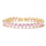 18k Gold Plated Full Diamond Bracelet 925 Sterling Silver Pink White Heart Zircon for sale