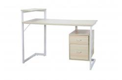 China 2 Storage Drawers Modern Computer Desk White Oak Elegant With Elevated Shelf supplier
