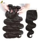 9A Indian Virgin Human Hair Weft Bundles With Closure OEM for sale