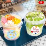 1L Clear Customized Ice Cream Milk Plastic Bucket With Lid And Handle Ideal For Water for sale