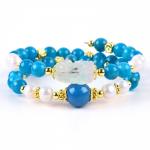 8MM Natural Crystal Stone Apatite Healing Power Gemstone Double Layer Bead Adjustable Bangle For Jewelry Gift for sale