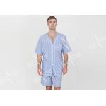 Polycotton Yarn Dyed Mens Striped Pajamas / Mens Summer Pajamas Shorts for sale
