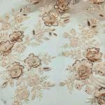 3D Flower Embroidered Lace Fabric , Sequin Lace Mesh Fabrics For Fashion Dresses for sale