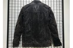 China Garment Dyed Mens Black Quilted Jacket , Mottle Wash Pleather Jacket Mens supplier