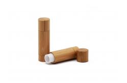 China Custom Empty Cosmetic Lip Balm Tube Bamboo Covered Lipstick 3.5g supplier