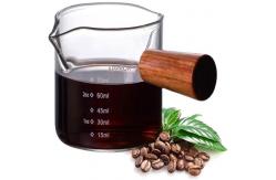 China Wooden Handle Essential Barista Tools Glass Espresso Measuring Cup 3oz supplier