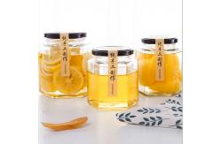 China 280ml Clear Hexagonal Shape Glass Jam Jar With Screw Top Lid Machine Made supplier