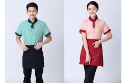 China Embroidered Unique Restaurant Uniforms With Single Row Transparent Resin Buttons supplier