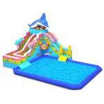 Kids Inflatable Water Park With Shark Slide & square water pool for sale