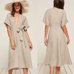 Bohemian Clothing Women Kimono Style V neck Maxi Linen Dress for sale