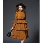 fashion polyester print layered skirt fringed dress medium style