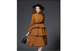 China fashion polyester print layered skirt fringed dress medium style supplier