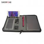 Luxury A5 PU Leather Wireless charger Notebook With Power Bank for sale