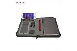 China Luxury A5 PU Leather Wireless charger Notebook With Power Bank supplier