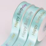 Gold Foil Printing Gift Packing Ribbon Light Blue Color 1 Inch Width for sale