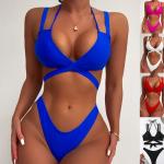 Stitching Blue Sexy Bikini Gauze High Waist One Piece Bikini Women'S Swimsuit for sale