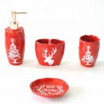 Red Color Ceramic Bathroom Set With Christmas Trees Deer Pattern for sale