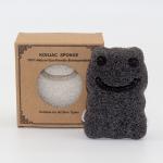 100% Organic Frog Bath Sponge Charcoal Konjac Sponge Cleansing Puff 7x3.5cm for sale