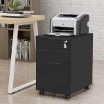 3 Drawer Black Mobile Metal File Cabinet With Anti-Tilt Mechanism