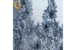 China Stylish Customized Grey Lace Fabric Mesh Embroidered Beaded Bridal Fabric supplier