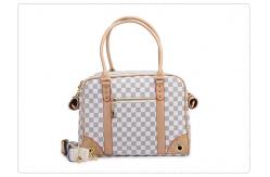 China  				High Quality PU Leather Double Layer Classic Grid Pet Carriers 	         supplier