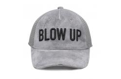 China Gray Suede Trucker Hat 3d Embroidered  5 Panel Mesh Cap supplier