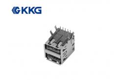 China 90 Degree USB Female Socket Double Ports 1.5A contact terminal supplier