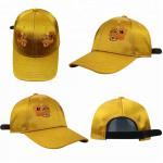 Yellow Girls 6 Panel curved Cap / Custom Embroidered Baseball Caps Plain Pattern for sale