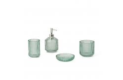 China vertical stripe Style Glass Soap Foam Dispenser Toothbrush Holder Bathroom Accessories Set supplier