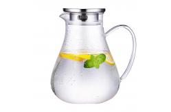 China Clear Tempered Glass Water Pitcher Iced Tea Carafe With Stainless Steel Lid supplier