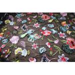 Multi Colored Lace Fabric With Embroidered Florals , Heavy Embroidered Lace Cloth for sale